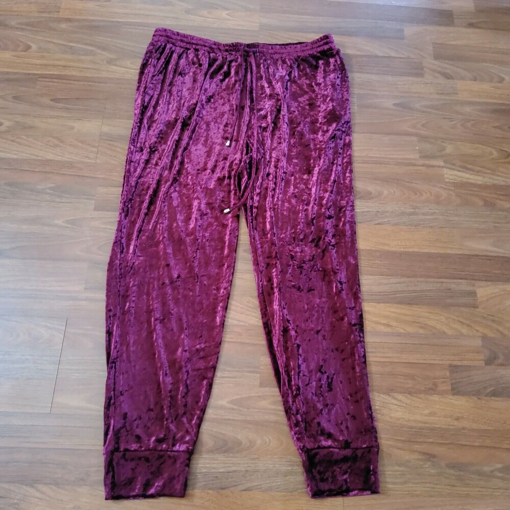 Ashley Stewart Red Crushed Velvet Jogger Pants Size 26 Drawstring Elastic Waist
